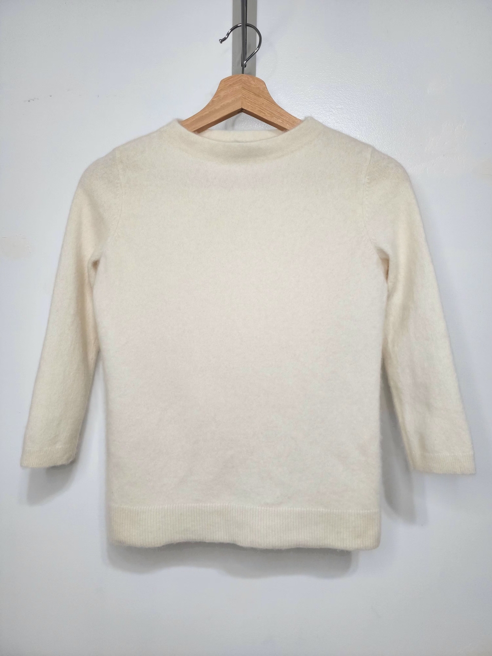 Talbots 100% Cashmere Soft Cream Crewneck Sweater 3/4 Sleeves Size S